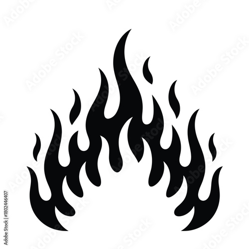 A stylized depiction of flames, isolated on the flames are black, with varying heights and shapes, creating a dynamic effect