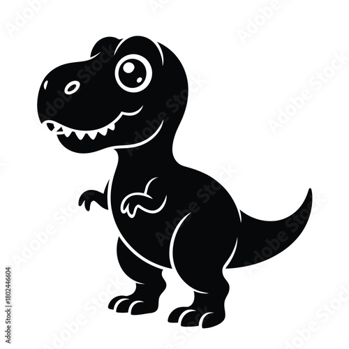 Illustration of a cute black dinosaur with a happy expression, isolated on, perfect for childrens books, stickers, and educational materials