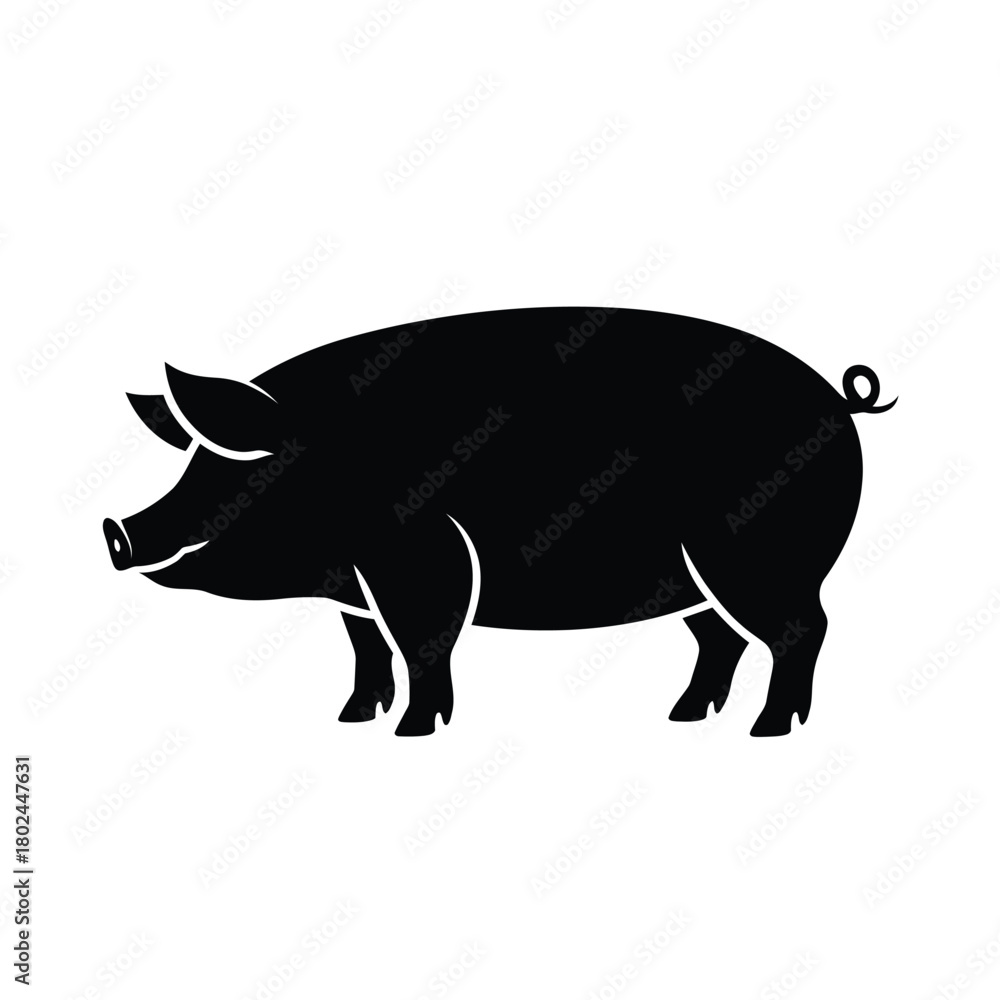 Fototapeta premium Silhouette of a pig isolated on, a classic farm animal illustration perfect for agricultural themes and rustic designs, showcasing its form