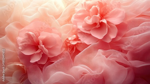 Beautiful pink blooms lie on soft fabric, creating a gentle and romantic scene
