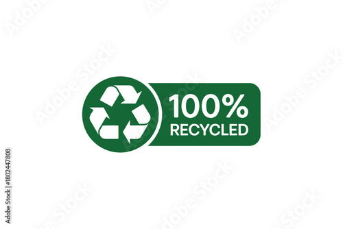 Green 100 percent recycled symbol and text