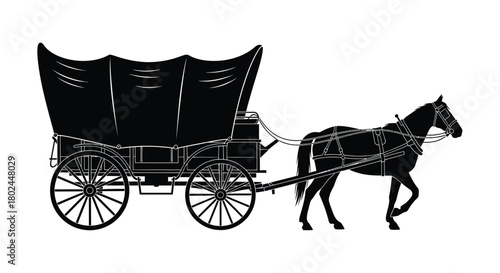A silhouette of a horse drawn wagon a classic western transportation image