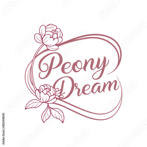 Peony dream logo vector with soft pink gradient background