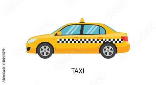 A brightly colored yellow taxi car illustration with a checkered pattern