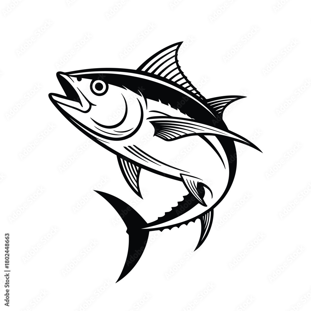 Fototapeta premium Tuna fish illustration isolated on, capturing the powerful form and sleek lines of this ocean predator