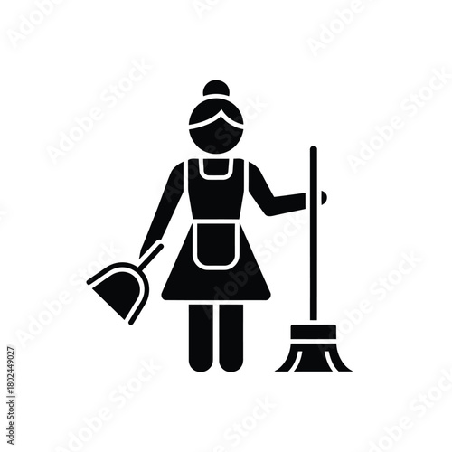 Maid icon with broom and dustpan