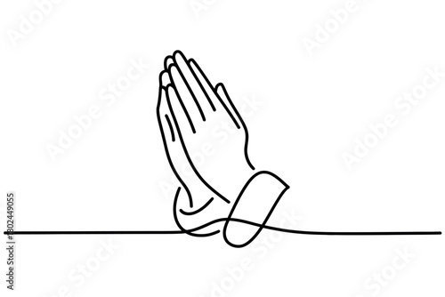 Hands clasped together in a gesture of prayer or deep thought against a simple white background, symbolizing faith and spirituality.