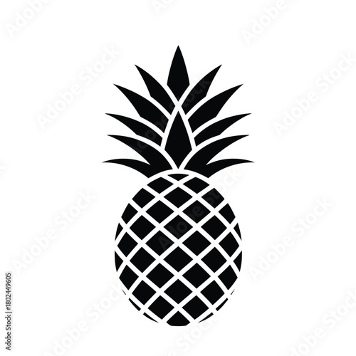 A black and white illustration of a pineapple, isolated on the pineapple has a textured surface and spiky leaves, creating a simple yet elegant design