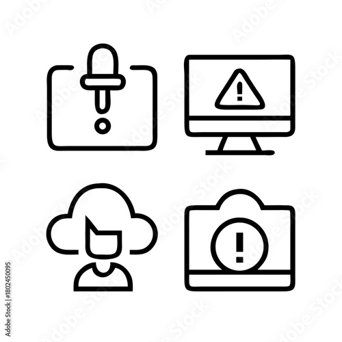 Alert icons set isolated on for computer and cloud service