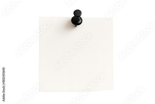 White blank note paper with black push pin isolated on transparent background for message reminder office memo school stationery and minimalist design concept mockup