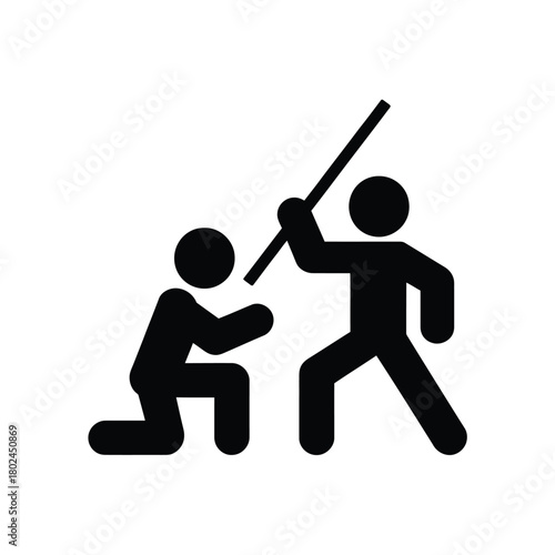 Aggressor strikes submissive figure with stick