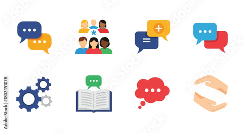 Colorful flat design chat bubbles and communication icons for digital networking