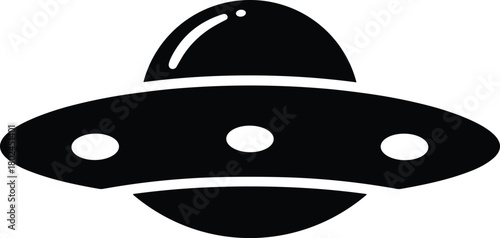 UFO silhouette, flying saucer icon, alien spaceship design, extraterrestrial craft, science fiction illustration, space object, black white vector, mysterious aircraft