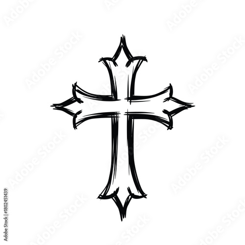 Hand drawn christian cross isolated on simple sketch of a religious symbol, representing faith, spirituality, and the crucifixion of jesus christ