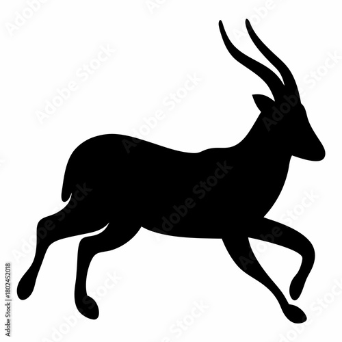 Silhouette of a Running Oryx with Majestic Horns Against a White Background