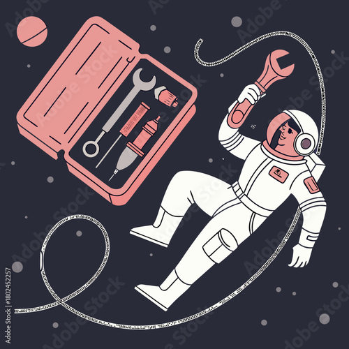 Astronaut with tools in space