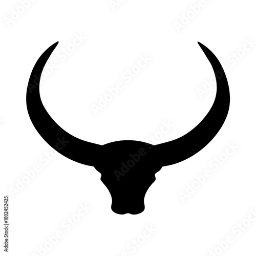 Silhouette of a Longhorn Skull with Extremely Long Curved Horns, Isolated