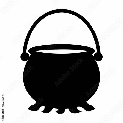 Isolated black silhouette of a witch's cauldron, Halloween themed illustration.