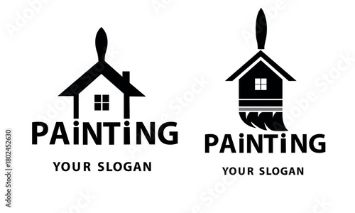 Painting service logo set with house and brush design
