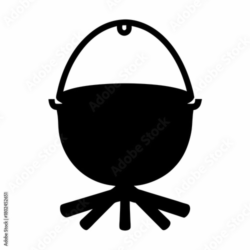Black Silhouette of a Cauldron Hanging Over a Campfire Illustration Image