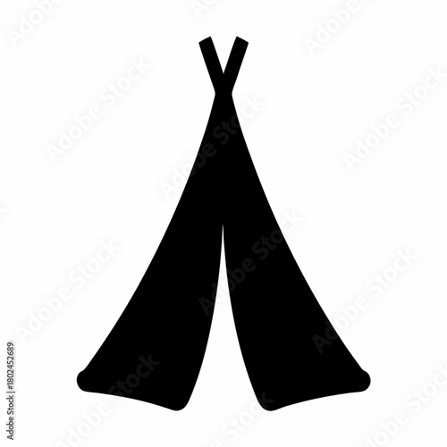 A simplistic black silhouette of a Native American teepee on white