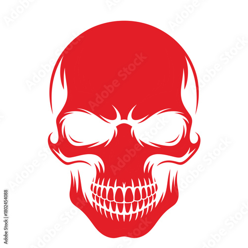 A red skull with a menacing grin, isolated on, perfect for halloween designs, edgy graphics, or symbolic representations of danger and mortality