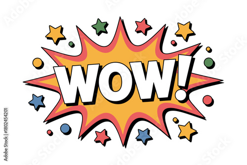 The word WOW is written in large white letters within a comic book explosion.