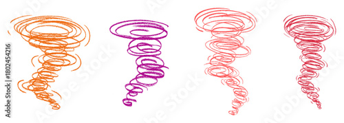 Tornado Crayon Chalk Drawing Doodle Vector Set