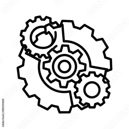 Interlocking gears line art illustration of connected mechanisms