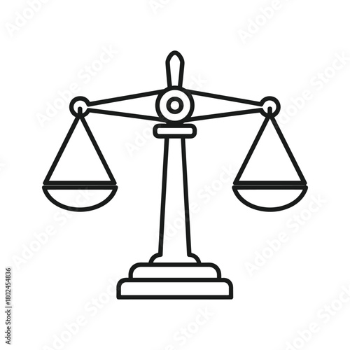 Justice balance scale vector line icon symbol of law and equality