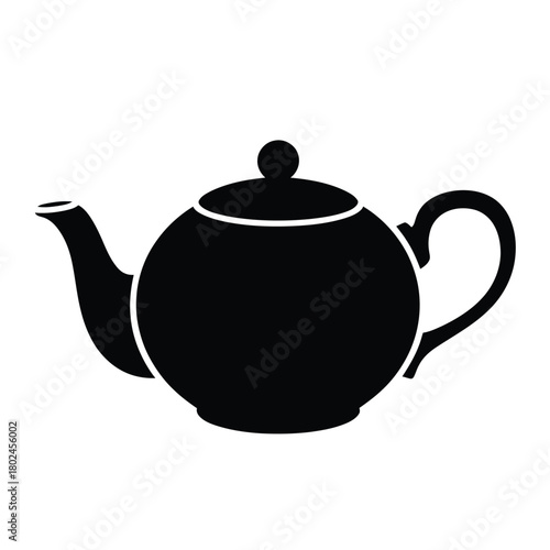 Simple black silhouette of a teapot with a curved spout and handle, isolated on the teapot is classic, creating a vintage image