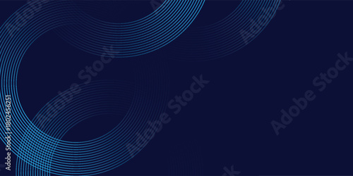 Abstract blue glowing geometric lines on dark blue background. Modern shiny blue circle lines pattern. Futuristic technology vector eps10