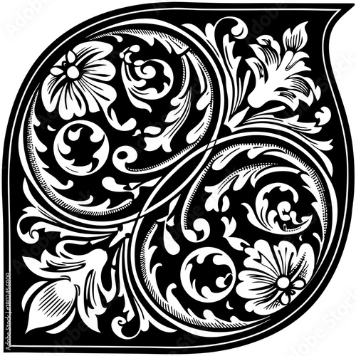 Elegant Ornament Collection: An exquisite assortment of black, swirling, stylized ornament designs, capturing the essence of refined grace and artistic charm.