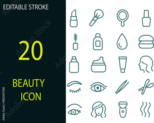 Beauty line icon set. Editable stroke. Vector illustration