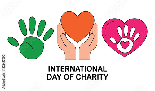 International Day of Charity illustration with hands and hearts.