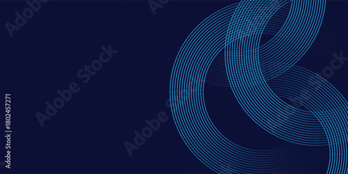 Abstract blue glowing geometric lines on dark blue background. Modern shiny blue circle lines pattern. Futuristic technology vector eps10