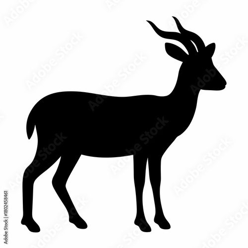 Silhouette of a stately horned animal, standing calmly on a white background