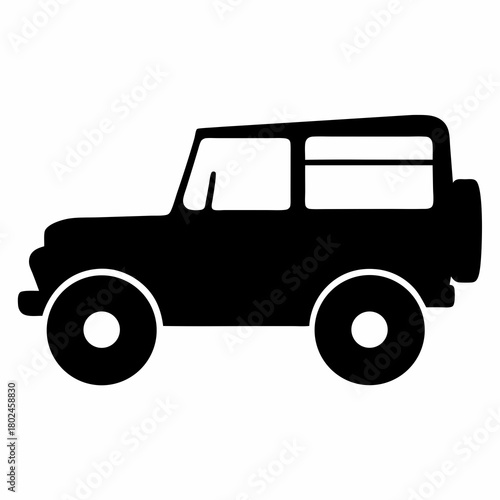 Simple black and white illustration of a generic four wheel drive vehicle
