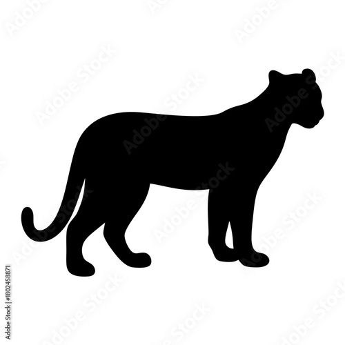 Silhouette of a large cat, possibly a mountain lion, with solid black color