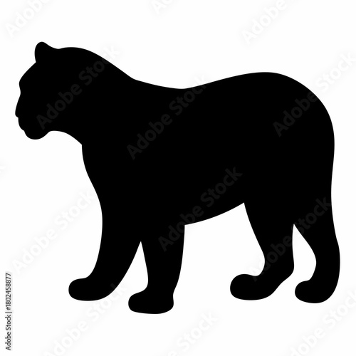 Silhouette of a black panther standing still against a white background