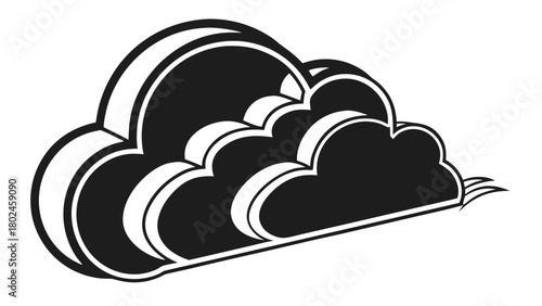 Stylized black and white cloud illustration with a 3d effect and a windy tail design element