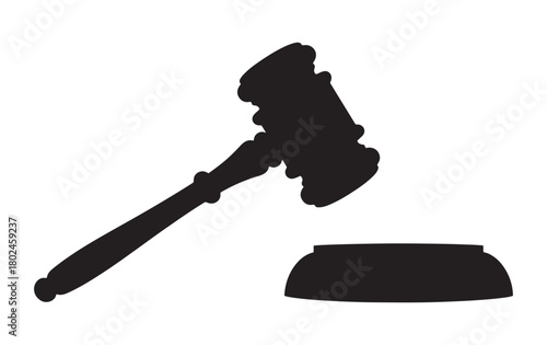 Judge's gavel and sound block silhouette representing law, justice, verdict, and authority