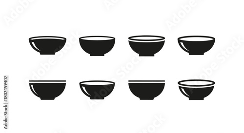 Set of diverse black ceramic bowls with subtle variations, perfect for culinary presentation