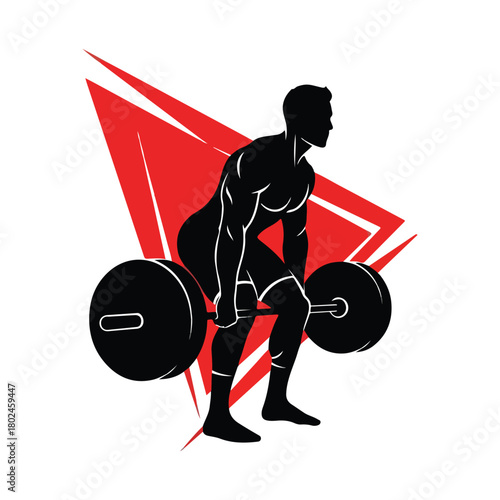 Weightlifting Athlete Silhouette, Gym Strength Training Logo, Power Deadlift Fitness Design on white background