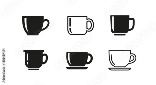 Collection of simple, modern cup icons representing coffee and tea