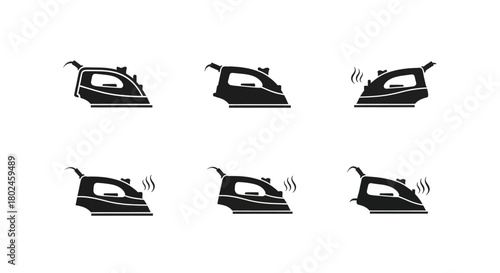 Set of six icons representing different steam settings for a clothes iron
