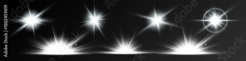 Lens Flare, light glow effect. sun or realistic shining star with backlight effect.
bokeh glitter and sparkles or sparkles on transparent background.
