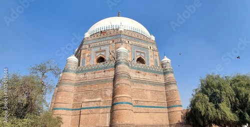 The Tomb of Shah Rukn-e-Alam located in Multan, Punjab, Pakistan, is the mausoleum of the 14th century Punjabi Sufi saint Sheikh Rukn-ud-Din Abul Fateh. historical building in Multan. 4K Footage.