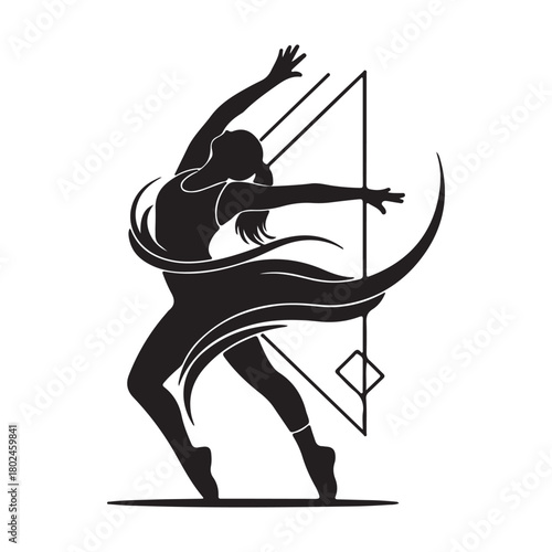 Silhouette of an Athletic Woman Leaping Gracefully with Abstract Circular Background