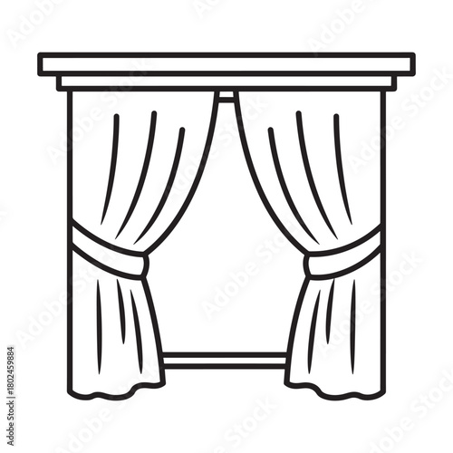 Simple line art illustration of a window with tied-back curtains, perfect for home decor